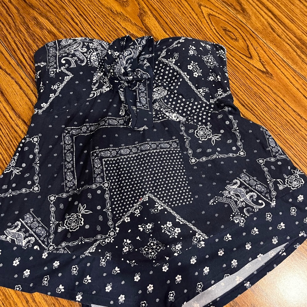 Navy Bandana Print Strapless Top